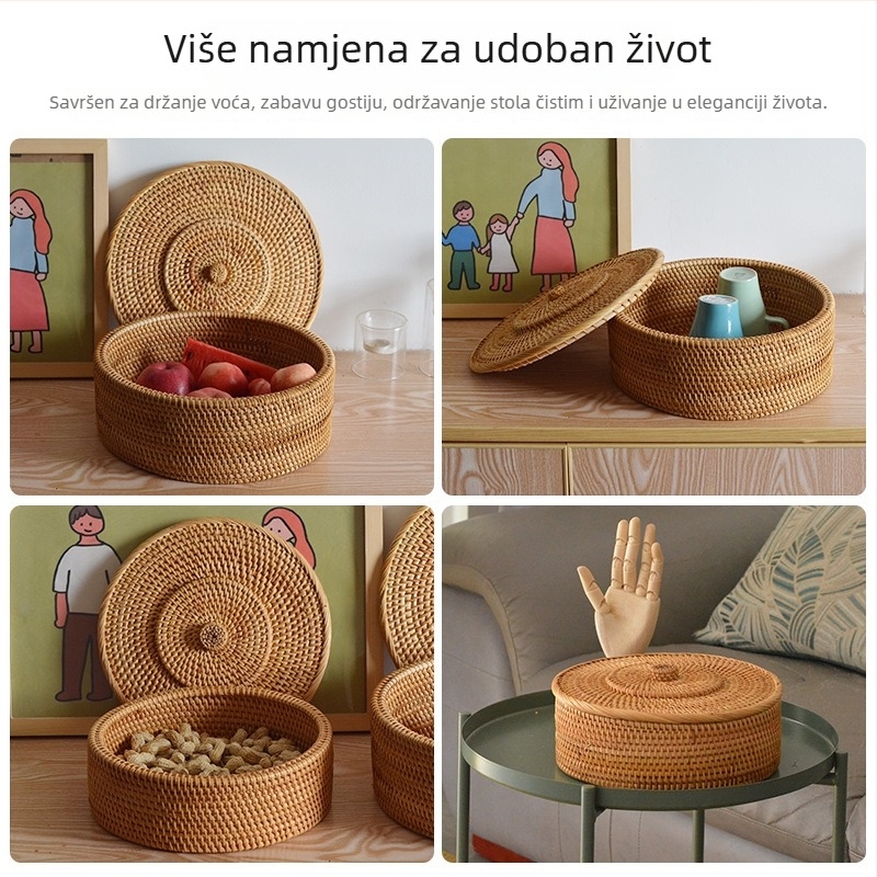 Dvije kutije za pohranu od ratana, ručno pletene, od čvrstog drveta, s prugastim uzorkom, bez poklopca, za Pu'er čaj