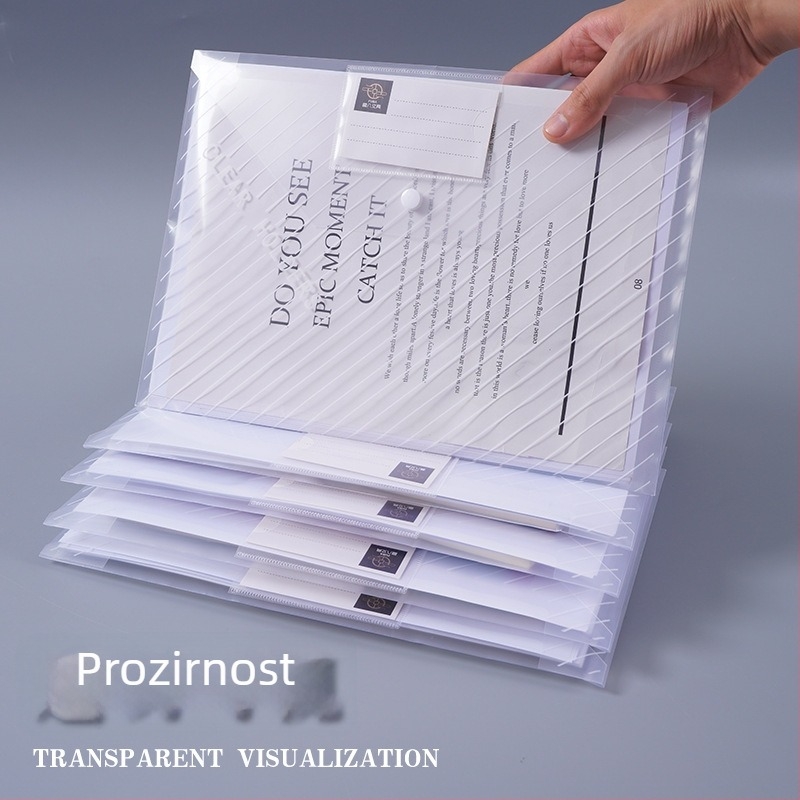 Debeli A4 prozirna fascikla s vodootpornim zatvaračem na kopču, plastična vrećica za dokumente s etiketom, logotip po narudžbi