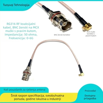 BNC ženski na MCX muški adapter kabel, RF signalni kabel, RG316 koaksijalni kabel