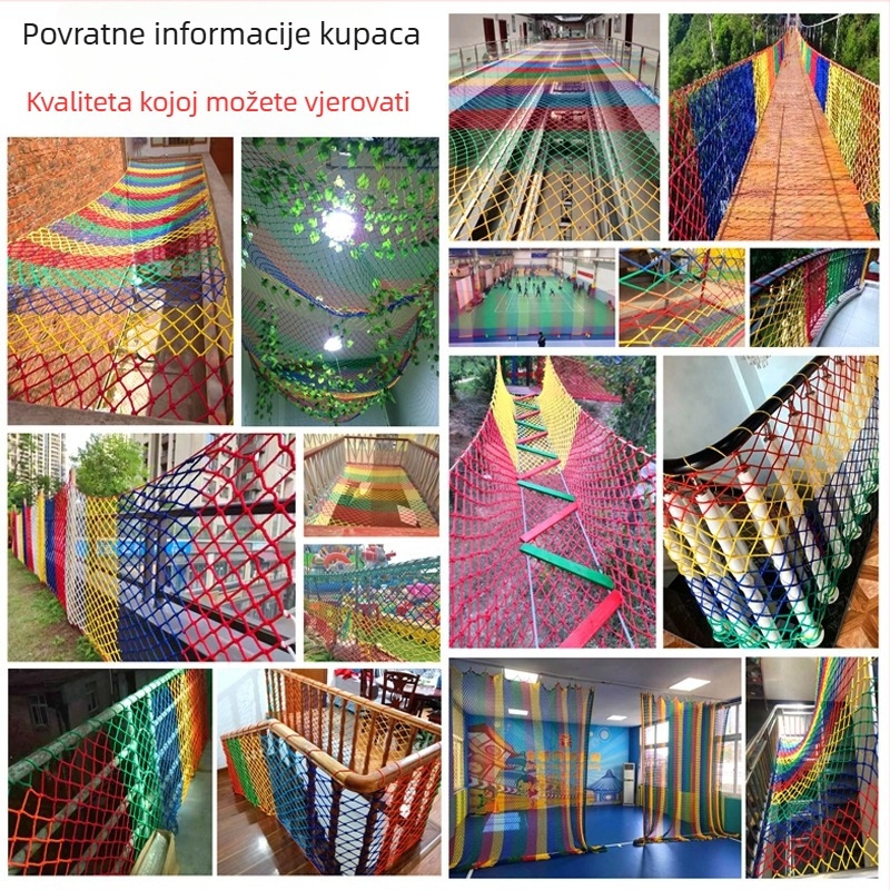 Zaštitna mreža od poliesterske elastične niti s čvorastom mrežom za balkone i stepenice (Materijal: poliester; Mreža: čvorasta; Upotreba: balkoni, stepenice, ograde, dekoracija; Sigurnost: sprečava padove i penjanje)