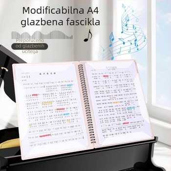 Folder za partiture za klavir, 40 stranica/60 partitura, PP plastika, višestrani folder, Worry-free 91024, mogućnost prilagodbe