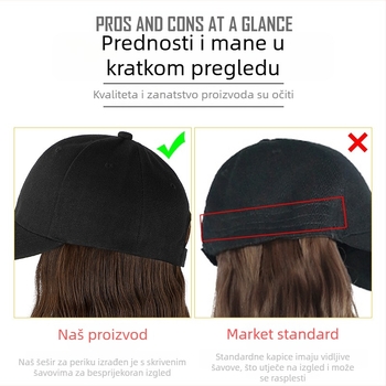 Perika s kapom, prirodan izgled, dugačke valovite kovrče, vlakna otporna na toplinu, može se bojiti