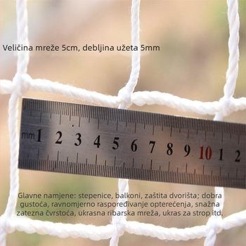 Građevinska sigurnosna mreža – Guanhong GHA-002, polipropolenska vlakna visoke čvrstoće, užad 3 mm, mreža 10×10 cm, zaštita djece na balkonu, terasi, hodniku i trgovačkom centru