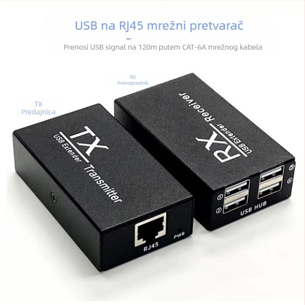 USB extender 200 m – 4-portni RJ45 hub za tipkovnicu, miš, kameru, pisač i nadzor