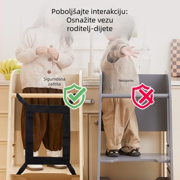 Sklopivi dječji stol za pranje ruku sa sigurnosnom mrežom; višenamjenski kuhinjski stol; penjačka stolica; učna kula sa mrežom