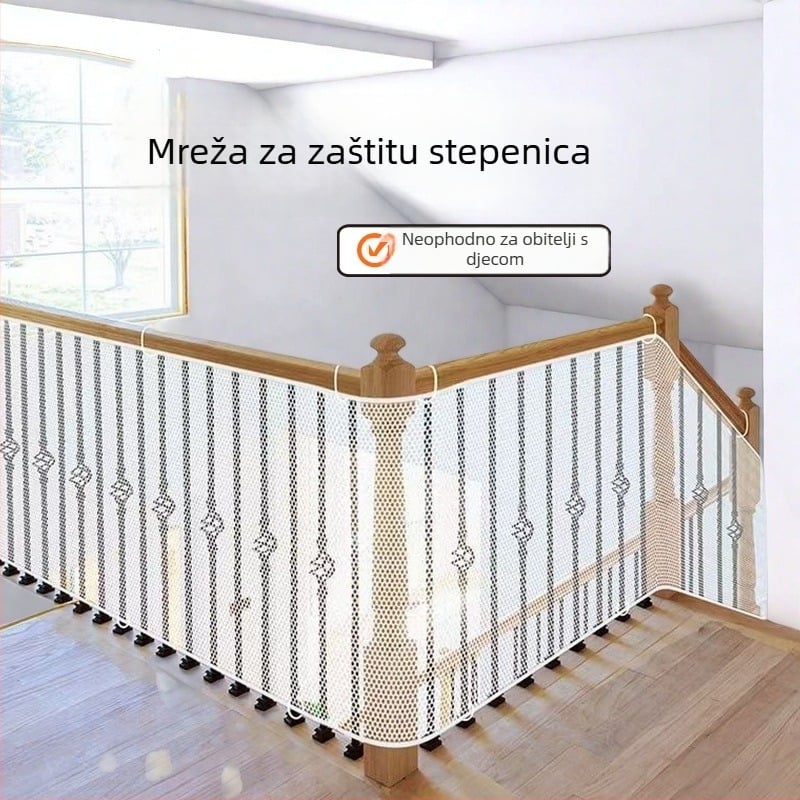 Sigurnosna mreža za stepenice i balkon za djecu, poliesterska mreža s sigurnosnim užetom