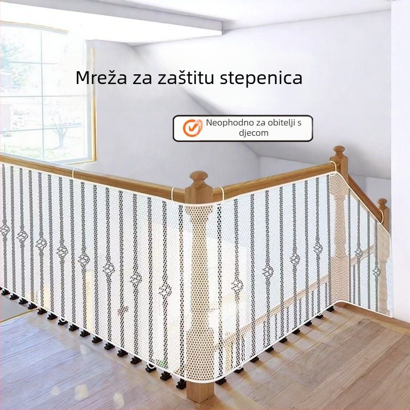 Sigurnosna mreža za stepenice i balkon za djecu, poliesterska mreža s sigurnosnim užetom