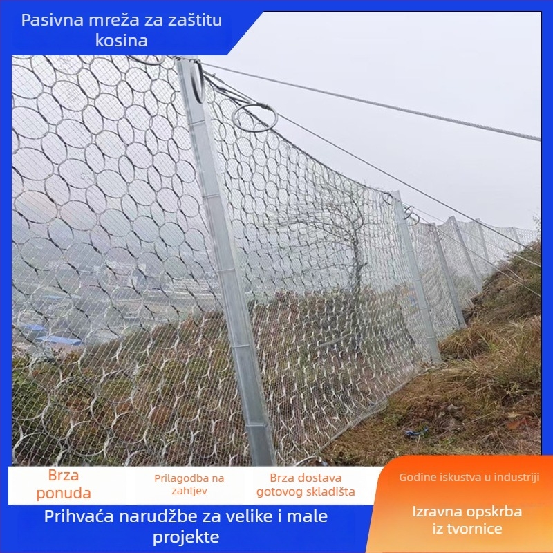 Mreža za zaštitu nagiba i tla čeličnim užetom za sprječavanje odrona na padinama.