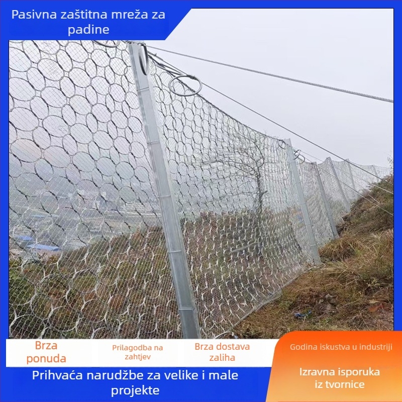 Mreža za zaštitu nagiba i tla čeličnim užetom za sprječavanje odrona na padinama.