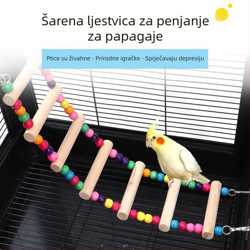 Ljestvica za ptice s ljuljačkim prstenima — edukativna penjačka ljestvica za papagaje i cockatiel • Vrsta: Ptice • Uvoz: Ne