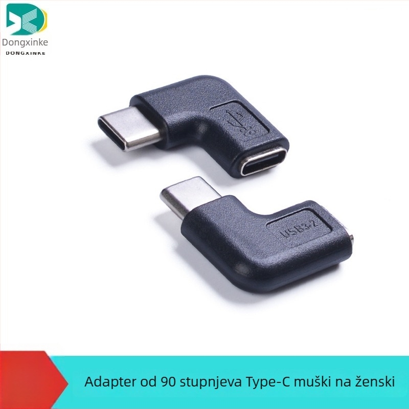 Dongxinke Type-C muški–ženski adapter, 90° kut produžnog kabla, verzija 3.2, brzo punjenje, kompatibilno s telefonima, tabletima, digitalnim kamerama