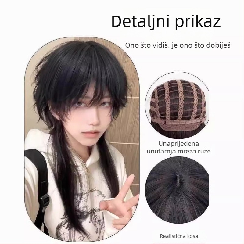 Cosplay perika s vlčjim repom, unisex, model DM511, duga ravna kosa, visokotemperaturna vlakna