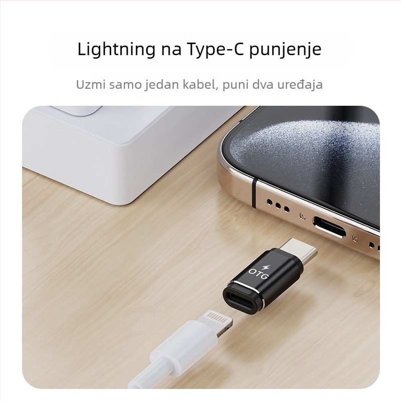 OTG adapter Lightning na Type-C, 40Gbps prijenos podataka, aluminijsko kućište, model Otg-lightning