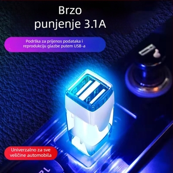 Pure automobilski USB dvostruki punjač i razdjelnik podataka, USB auto adapter MP3, model 3.1 mA