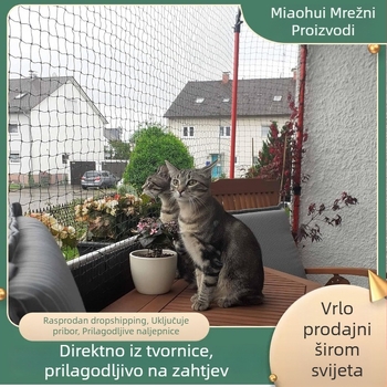 Mreža za sigurnost balkona za mačke i pse – prozirna najlonska mreža, zaštita od pada, za balkon/prozor (Najlon mreža, prozračna, zaštita od pada, za balkon/prozor, za mačke i pse)