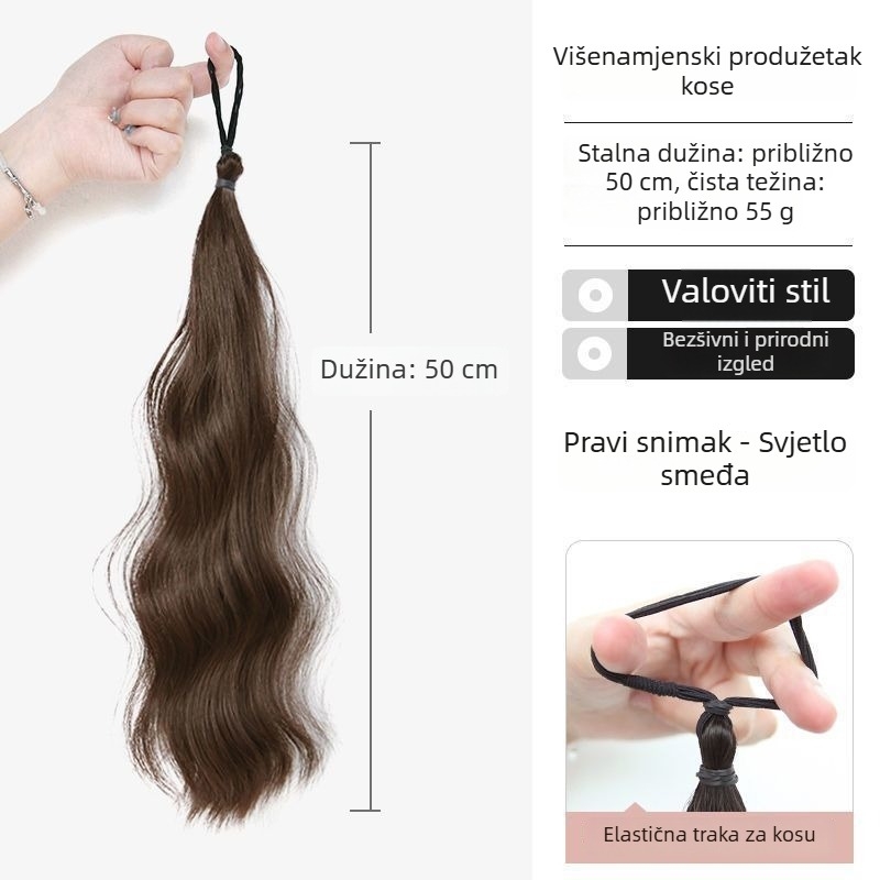 Duga kovrčava perika s kopčom za visoku punđu, prirodan volumen, mat svila, strojno tkanje