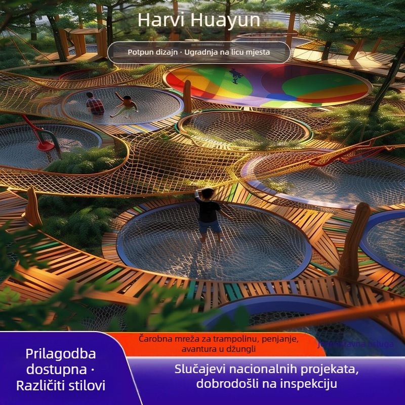 Vanjska džungla magična mreža trampolin — najlon užad, penjačka mreža, velika nestandardna mreža za proširenje, prilagodljivo