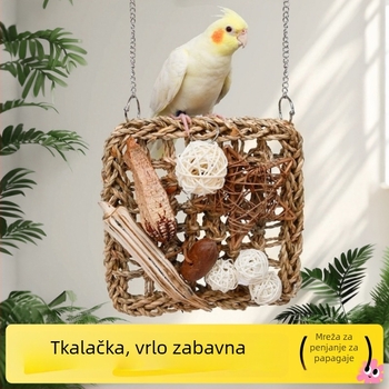 Igračka za papige – penjaća mreža s prirodnim rotang kuglom, dizajn za žvakanje i ublažavanje stresa kućnih ptica