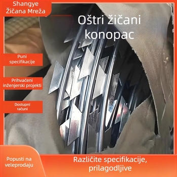 304 nehrđajući čelik bodljikava žica, dvostruka uvijač (višestruka vlakna), desno uvijanje, stil Siro, napetost 50