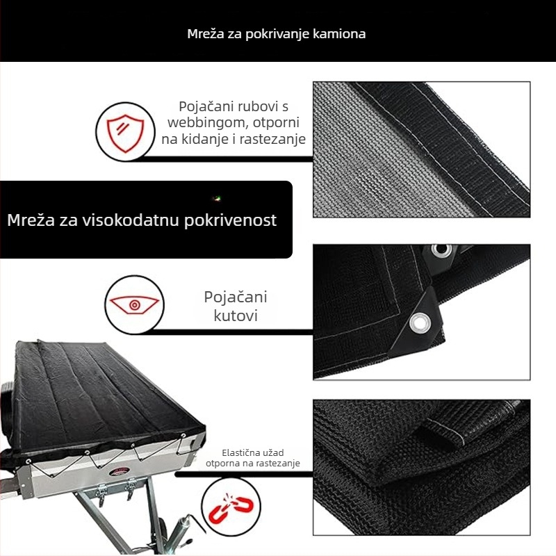 Mreža za prijevoz i brtvljenje vozila, zaštitna mreža pretinca s teretom, Polietilen, Model Sbfcw-pe001, Izdržljivost 600 N