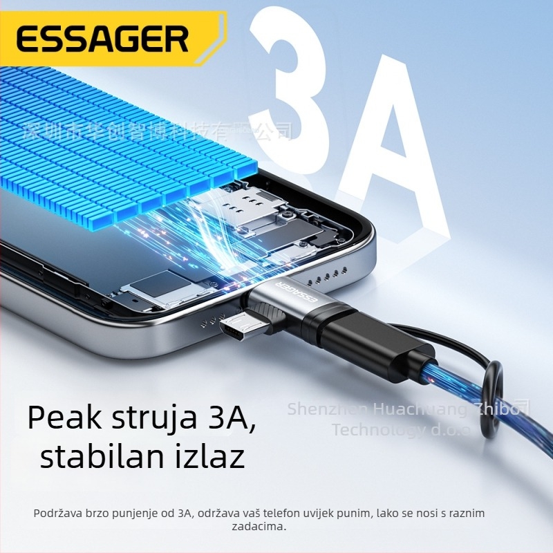 Essager USB-C OTG adapter, dvije funkcije: Type-C ženski na iOS muški + Micro muški, model Es-otg33