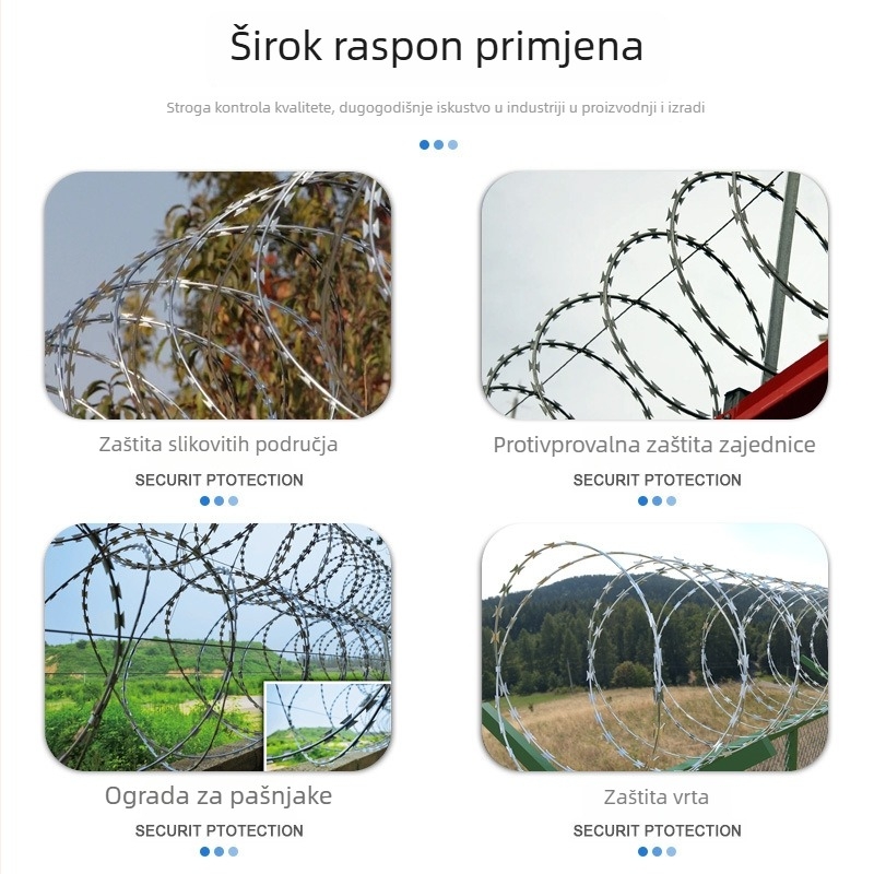 Žičana mreža s oštrim bodljama i valjkasti okvir, protiv penjana, nehrđajući čelik