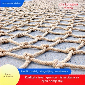 Dekorativna mreža od konopljinog konca za strop i ogradu, nosivost 100 kg, debljina konopljinog konca 3–20 mm i veličine mreže 4–15 cm, pogodna za dekoraciju, strop i zaštitu.