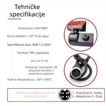 Prednja infracrvena kamera za automobile s jednim kanalom, za online vozila i taxi, model LA-AHD805, 1920x1080, AHD video, 360° prilagodljivo