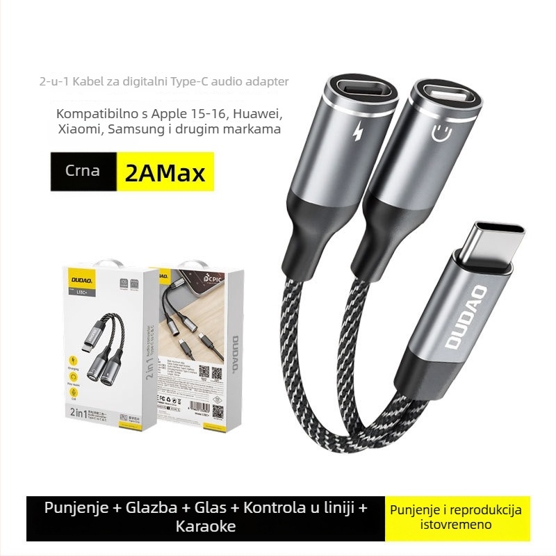 L13C+ USB-C 2-u-1 pretvarač za slušalice i live zvučnu karticu s digitalnim dekodiranjem — Kompatibilno s Apple iPhone 15 serijom, Huawei, Xiaomi, OPPO, VIVO