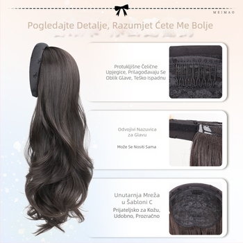 Perika s trakom za glavu - prirodan stil, duga kosa s kovrčama (vlakana otporna na toplinu; Bow headband wig model; prirodan stil)