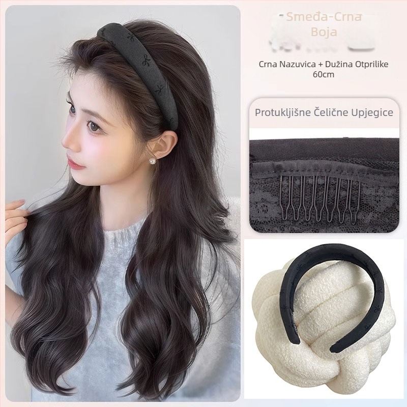 Perika s trakom za glavu - prirodan stil, duga kosa s kovrčama (vlakana otporna na toplinu; Bow headband wig model; prirodan stil)