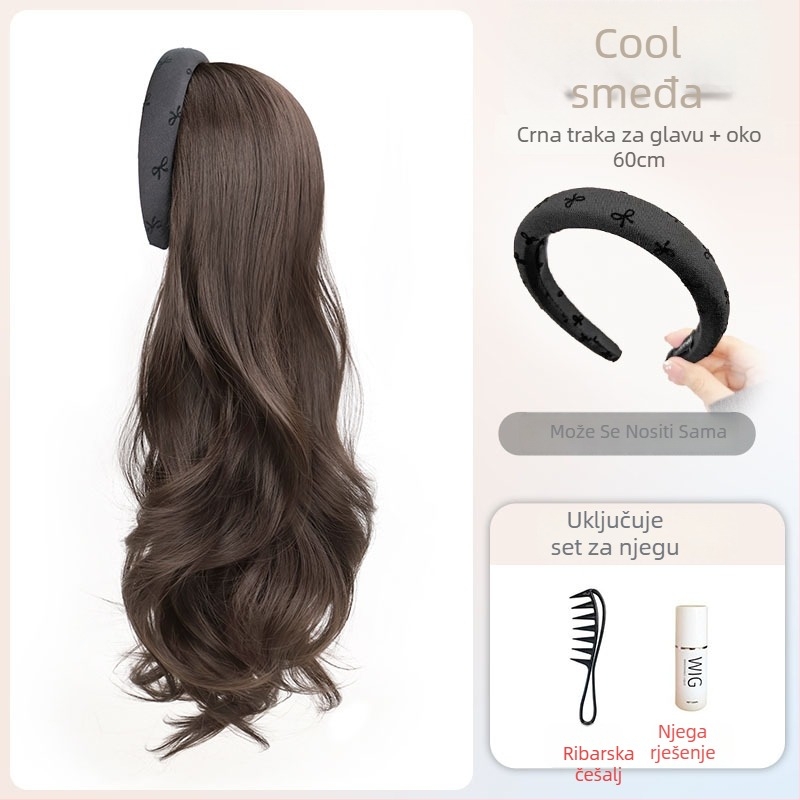 Perika s trakom za glavu - prirodan stil, duga kosa s kovrčama (vlakana otporna na toplinu; Bow headband wig model; prirodan stil)
