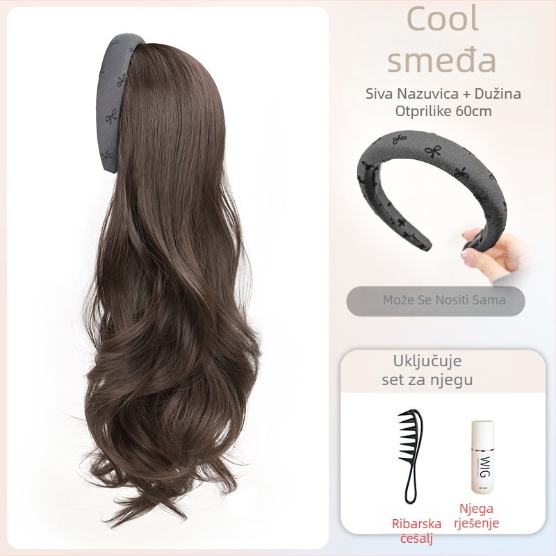 Perika s trakom za glavu - prirodan stil, duga kosa s kovrčama (vlakana otporna na toplinu; Bow headband wig model; prirodan stil)