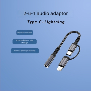 Type-C i Lightning dvostruki audio adapter, najlonski pleteni kabel sa upravljačem za slušalice, verzija 1.2