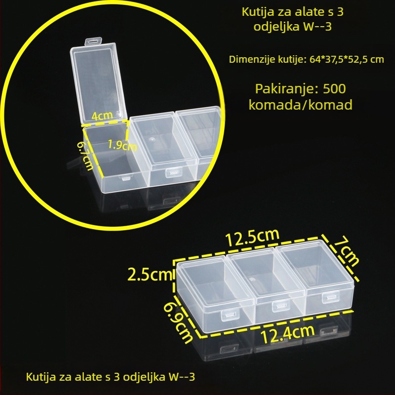 Kutija za stolno skladištenje s poklopcem i pregradama, prozirni polipropilen, pogodna za nakit, uredski pribor i kozmetiku
