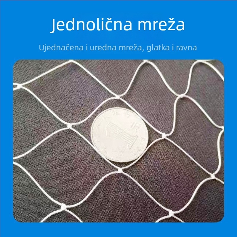 Mreža protiv ptica od poliestera s ojačanim najlonom bridom za staklenike i farme – oči 2.0/2.5, promjer žice 0.38 mm, vijek trajanja 5–6 godina