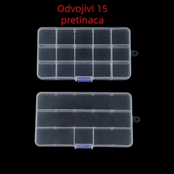 PP plastična kutija za pohranu s 15 pretinaca i poklopcem, za šrafove i hardver, pravokutnog oblika