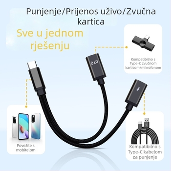 OTG USB-C 2-in-1 adapter za Lavalier mikrofon i slušalice – napajanje i audio sučelje za Android Type-C uređaje