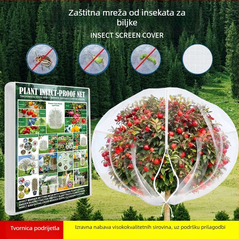 Debeli mrežasti zaštitni pokrov za biljke protiv insekata, za voćke s vezicom, prozračan i prosvijetljen vrtni zaštitni pokrov