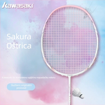 Kawasaki badminton raketa – potpuno karbonska, ultra lagana, 75–79 g, direktni udarac, za napredne amatere