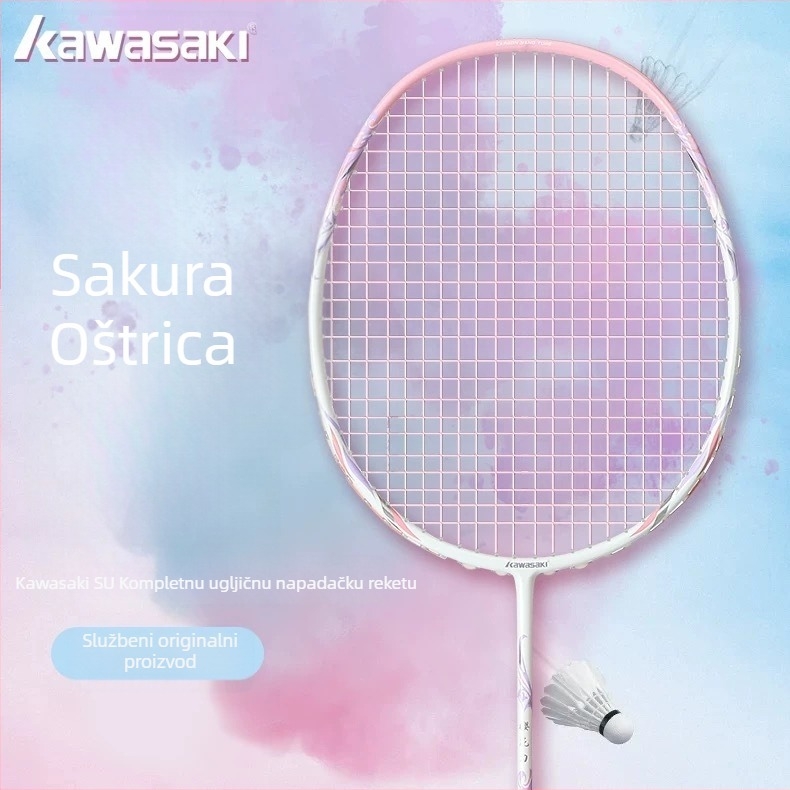 Kawasaki badminton raketa – potpuno karbonska, ultra lagana, 75–79 g, direktni udarac, za napredne amatere