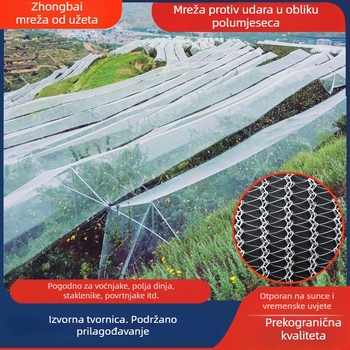 Mreža protiv tuče u obliku polumjeseca za voćnjake, polja, staklenike i cvjetne vrtove