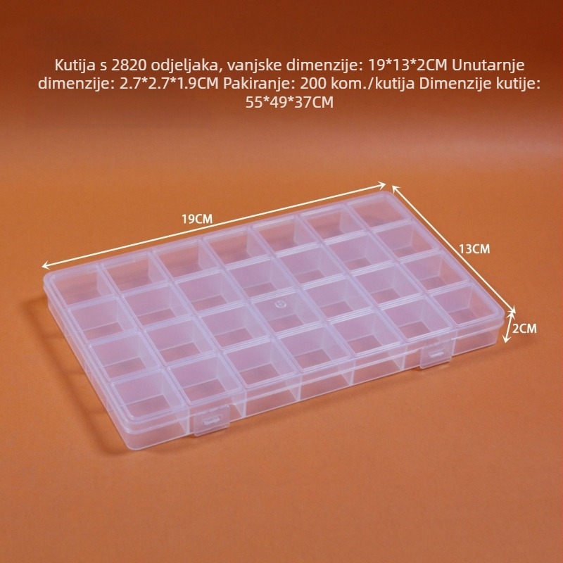 Stolna kutija za pohranu s 28 pretinaca, prozirna PP plastika, za nakit, uredski materijal i dijelove igračaka, s poklopcem i mogućnošću slaganja