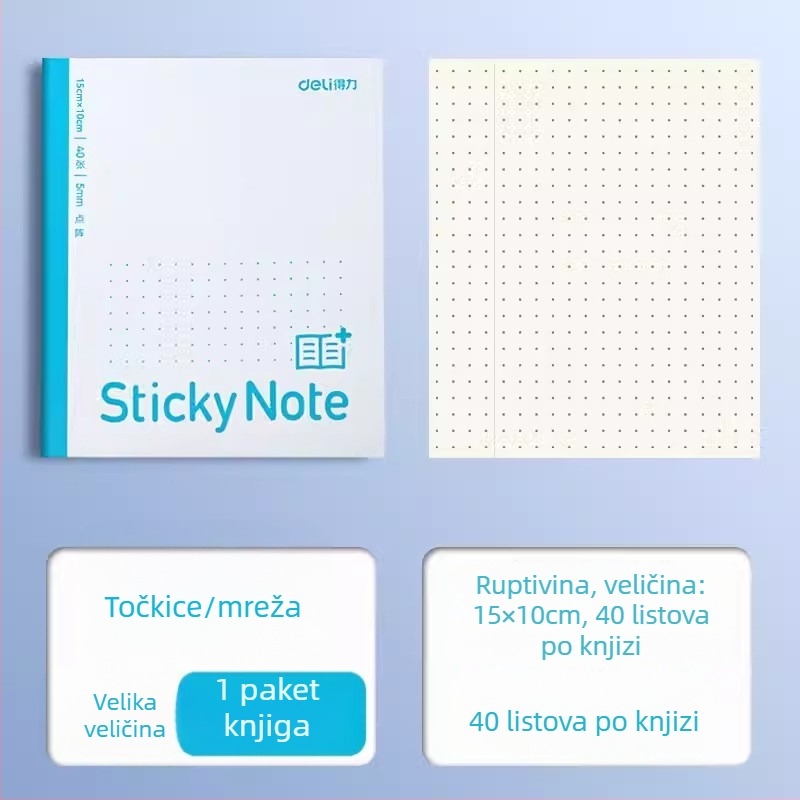Deli proširiva samoljepljiva bilježnica s horizontalnom mrežom, preklopna, 400 listova po paketu