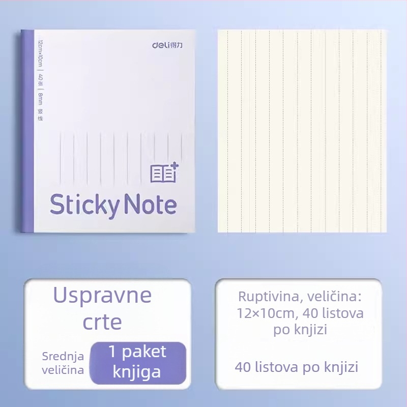 Deli proširiva samoljepljiva bilježnica s horizontalnom mrežom, preklopna, 400 listova po paketu