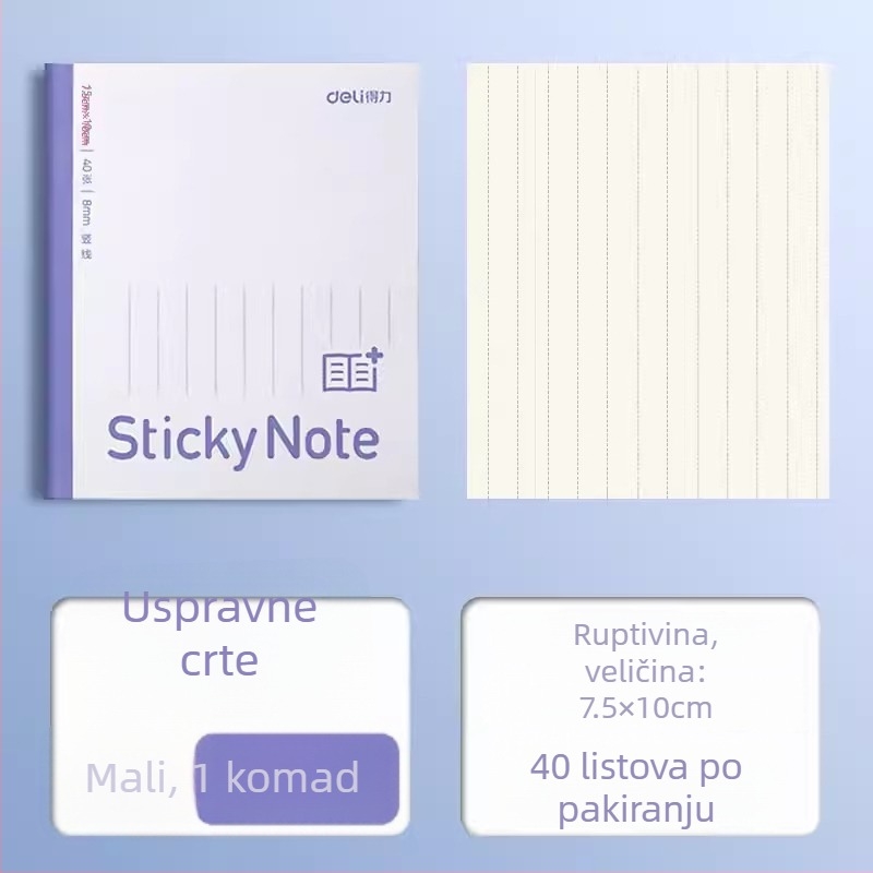 Deli proširiva samoljepljiva bilježnica s horizontalnom mrežom, preklopna, 400 listova po paketu