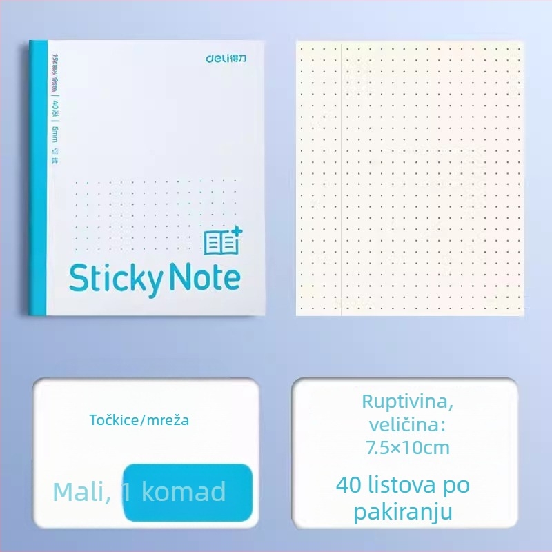Deli proširiva samoljepljiva bilježnica s horizontalnom mrežom, preklopna, 400 listova po paketu