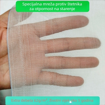 Mreža protiv insekata za plastenike i voćnjake — polietilen, otvori 10–100 µm, promjer vlakana 0.12 mm, vijek trajanja 3–5 godina, brend Dongyue