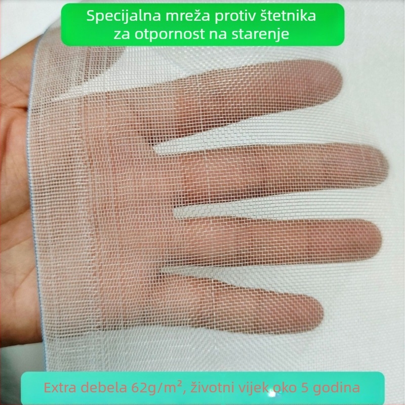 Mreža protiv insekata za plastenike i voćnjake — polietilen, otvori 10–100 µm, promjer vlakana 0.12 mm, vijek trajanja 3–5 godina, brend Dongyue