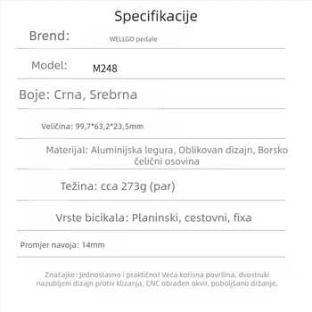 WELLGO M248 pedale za planinske i cestovne bicikle | aluminijska legura | protuklizne, ultra lagane | ležaj DU Peilin